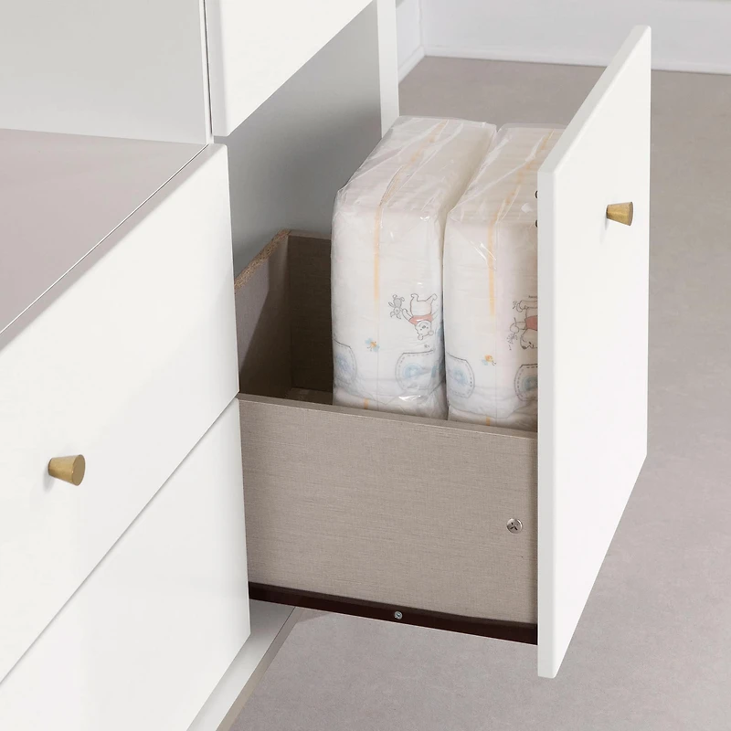 Table à langer avec tiroirs et rangement ouvert - Dylane Blanc solide