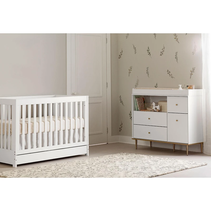 Changing Table with Drawers and Open Storage - Dylane Pure White