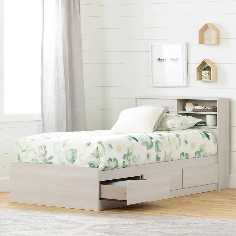 Twin Bed and Headboard Set - Fynn Winter Oak