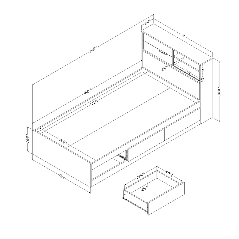 Twin Bed and Headboard Set - Fynn Winter Oak