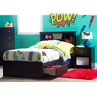 Ensemble Lit Simple Matelot avec tête de Lit bibliothèque - Vito Noir solide