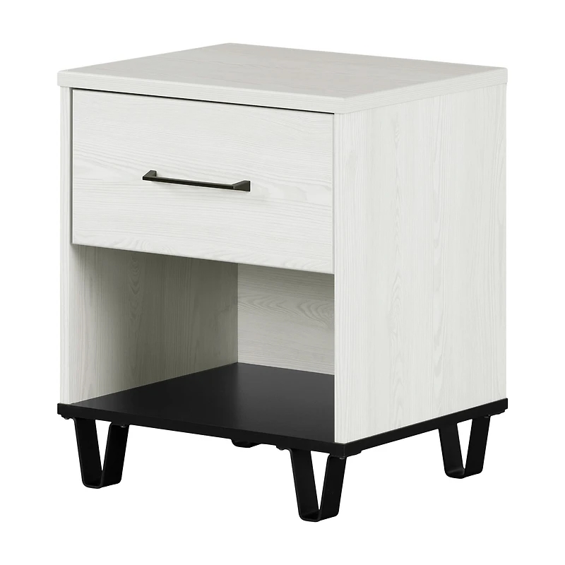 Table de chevet 1 tiroir - Arlen Pin blanc et Noir mat