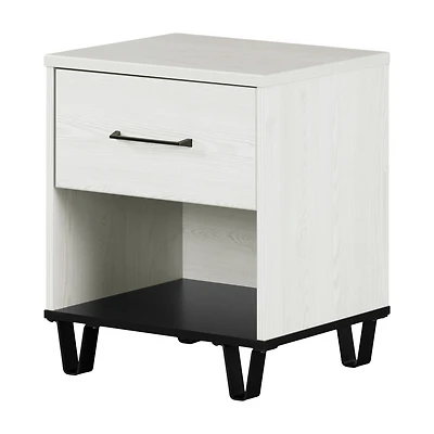 Table de chevet 1 tiroir - Arlen Pin blanc et Noir mat