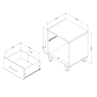 Table de chevet 1 tiroir - Arlen Pin blanc et Noir mat