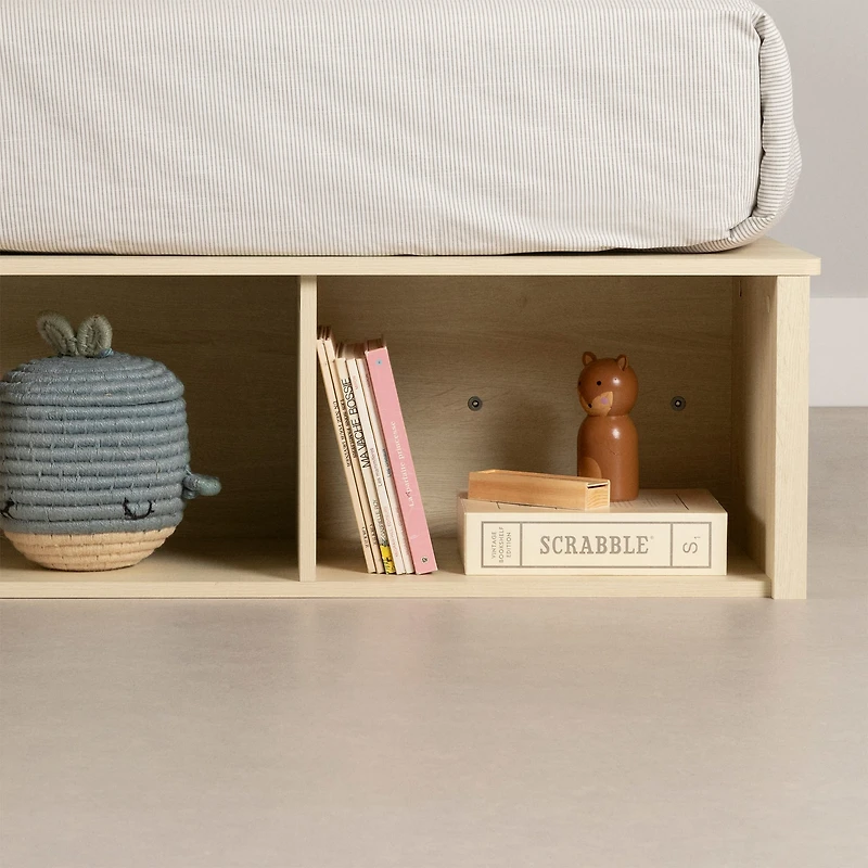 Lit Simple avec paniers de rangement - Avilla Chêne blanchi