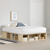 Lit Double avec paniers de rangement - Avilla Chêne blanchi