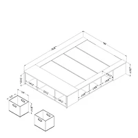 Lit Double avec paniers de rangement - Avilla Chêne blanchi