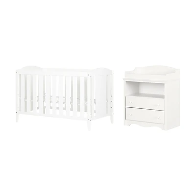 Baby Crib and Changing Table Set - Angel Pure White