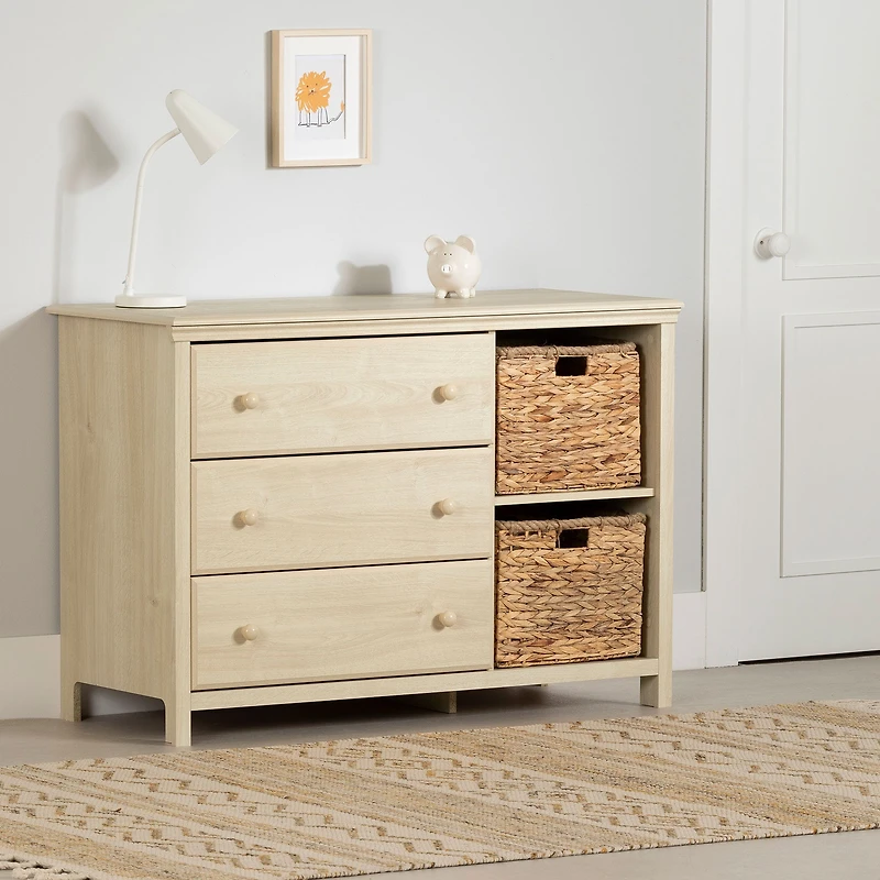 Commode 3 tiroirs avec paniers - Cotton Candy Chêne blanchi