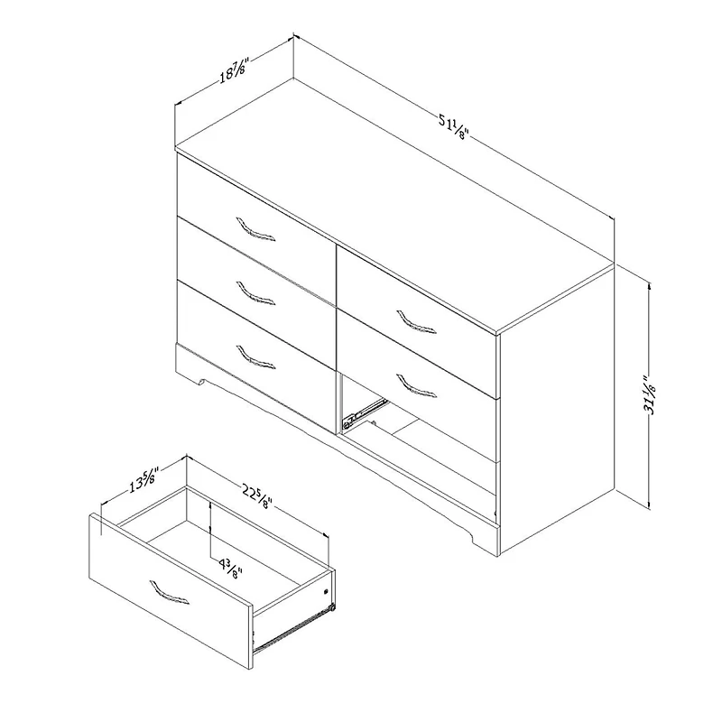 Commode Double 6 Tiroirs Step One - Noir Solide