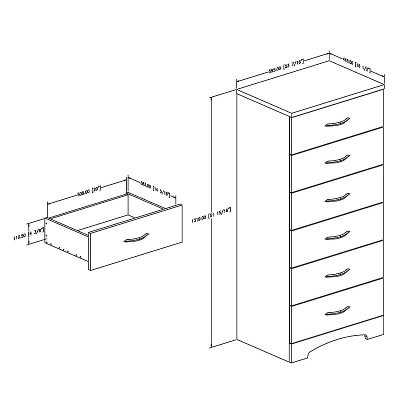 Commode 6 Tiroirs Step One - Noir Solide
