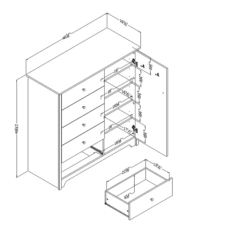 Commode Vito avec Porte et 5 Tiroirs - Blanc Solide