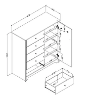 Commode Vito avec Porte et 5 Tiroirs - Blanc Solide