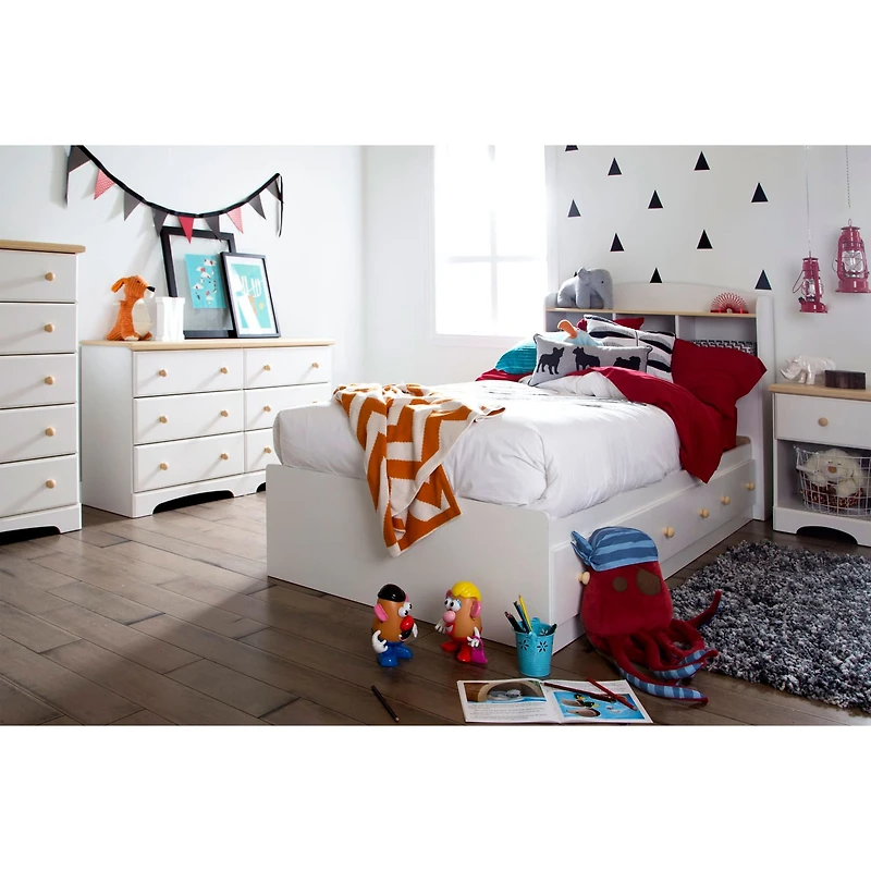 Summertime Twin Mates Bed with 3 Drawers - Pure White