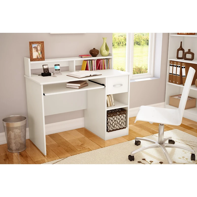Bureau de Travail avec Support à clavier - Axess Blanc Solide