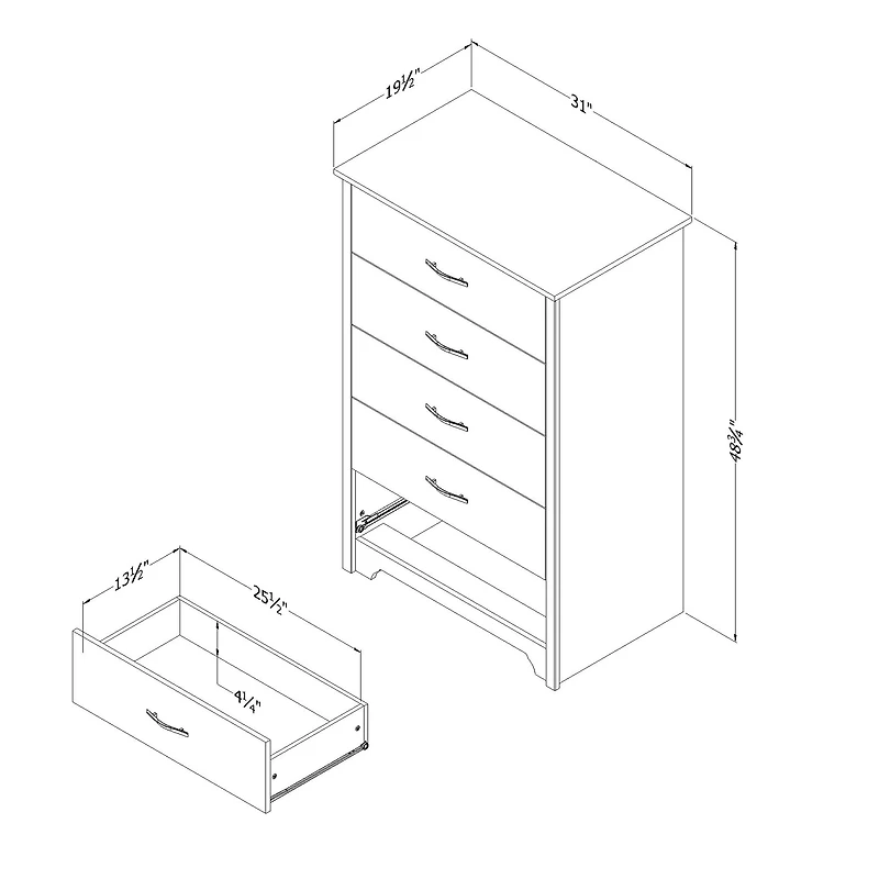 Commode 5 Tiroirs - Fusion Noir Solide