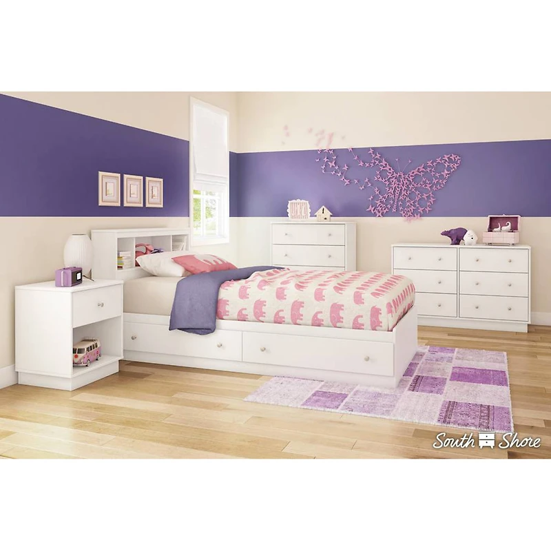Litchi Twin Bookcase Headboard - Pure White