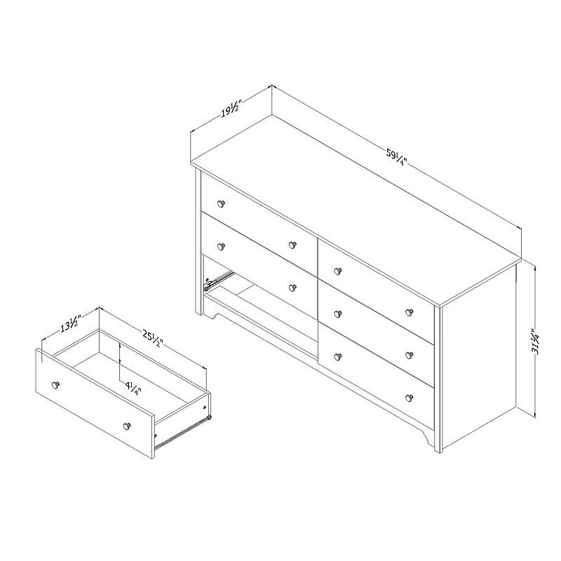 6-Drawer Double Dresser - Vito Soft Gray
