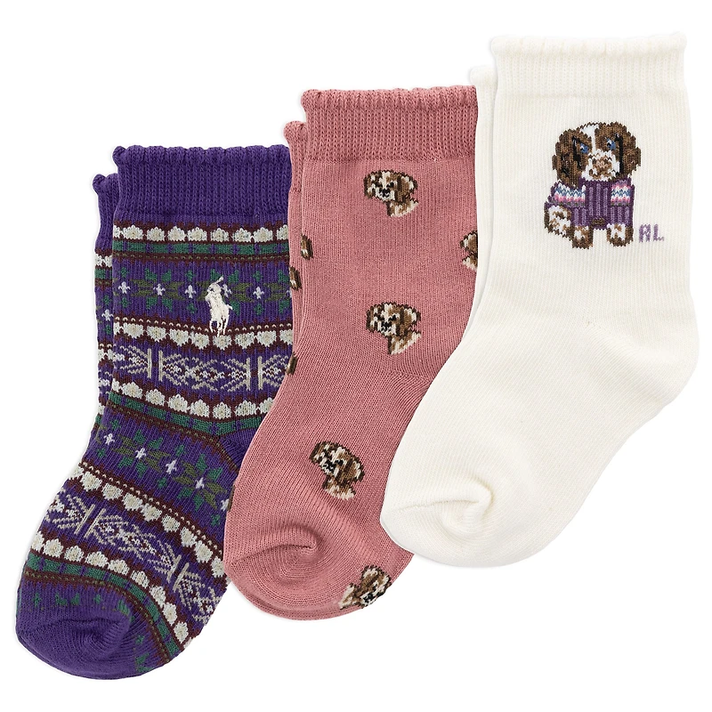 3pk Fair Isle Dog Socks 6-24m