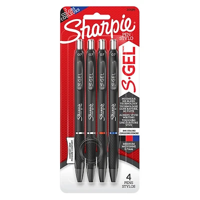 Sharpie Stylos gel (4), pointe moyenne (0,7 mm), couleurs assorties