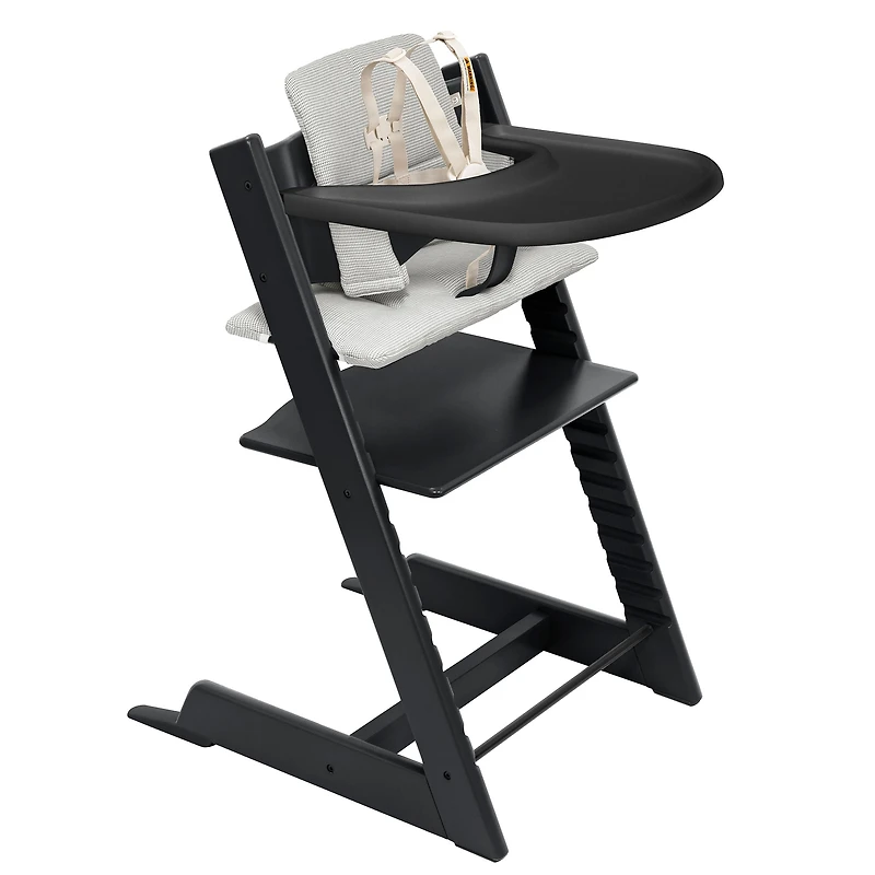 Tripp Trapp® High Chair V2 Black, Nordic Grey Cushion and Stokke® Tray