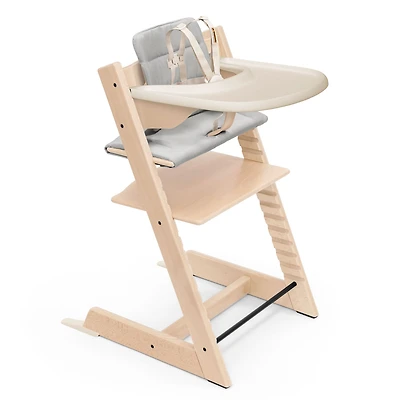 Chaise Haute Tripp Trapp® V2 Naturel + Coussin Gris avec Cabaret Stokke® Vanille