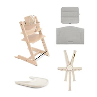 Chaise Haute Tripp Trapp® V2 Naturel + Coussin Gris avec Cabaret Stokke® Vanille
