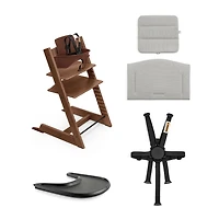 Tripp Trapp® High Chair V2 + Anthracite Cushion and Stokke® Black Tray - Warm Brown