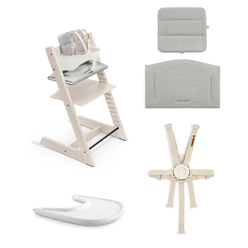 Tripp Trapp® High Chair V2 + Anthracite Cushion and Stokke® White Tray - Whitewash