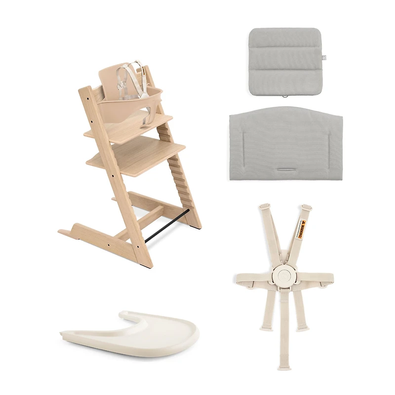 Chaise Haute Tripp Trapp® V2 Chêne Naturel + Coussin Gris avec Cabaret Stokke® - Naturel