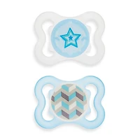 Suce Orthodontique Mini Air pour Peau Sensible 0-6mois Paquet de 2 - Bleu