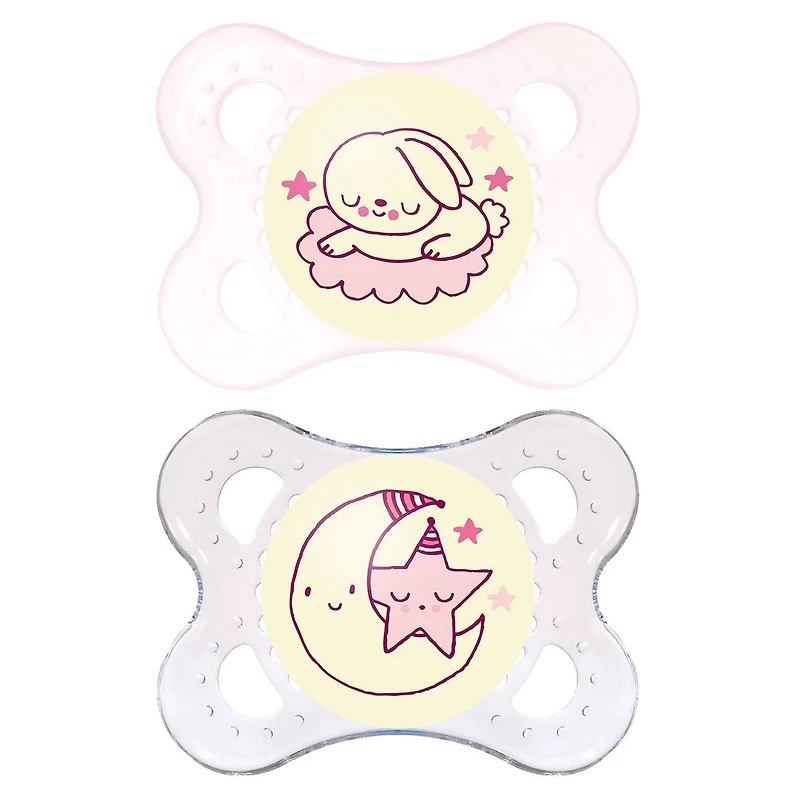 Night Orthodontic Pacifier 0-6months Set of 2 - Pink Glow in the Dark