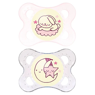 Night Orthodontic Pacifier 0-6months Set of 2 - Pink Glow in the Dark