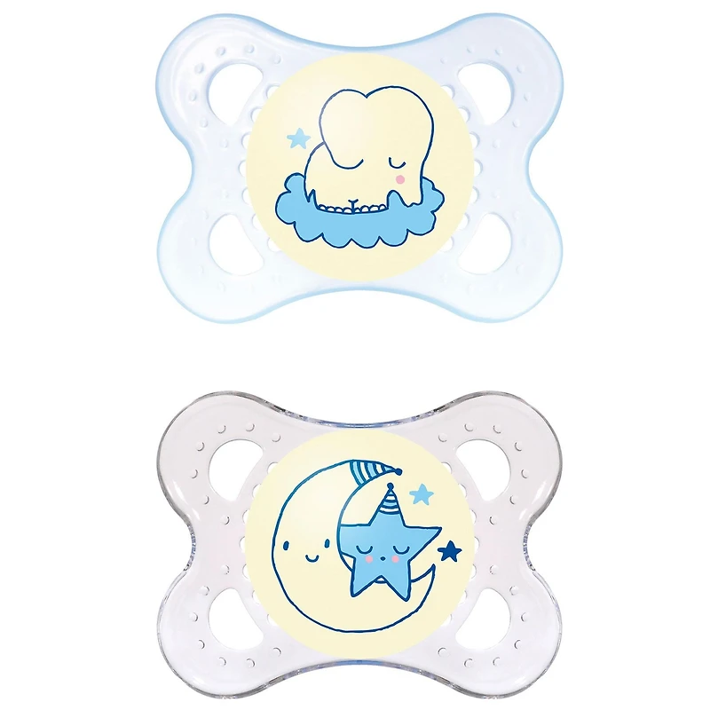 Night Orthodontic Pacifier 0-6months Set of 2 - Blue Glow in the Dark