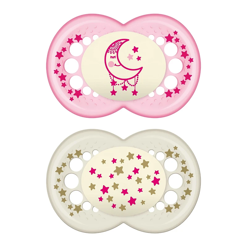 Night Orthodontic Pacifier 6m+ Set of 2 - Pink Glow in the Dark