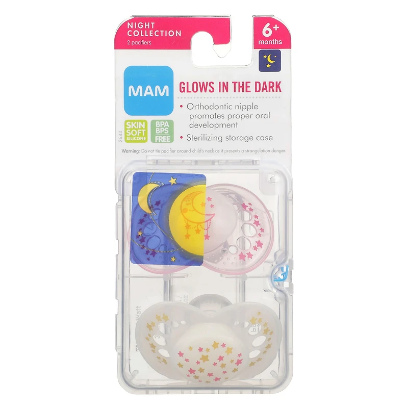 Night Orthodontic Pacifier 6m+ Set of 2 - Pink Glow in the Dark