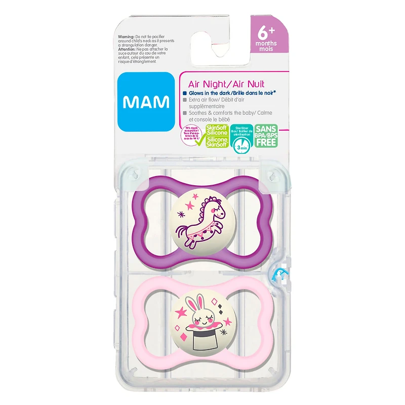 Air Night Pacifiers (2) 6m+  - Pink