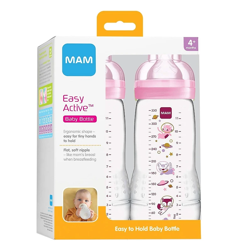 Biberon Easy Active 4mois+ 11oz - Rose