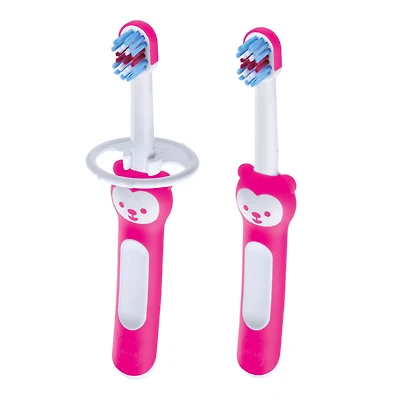 3months+ Learn to Brush Baby Toothbrushes Set of 2 - Pink