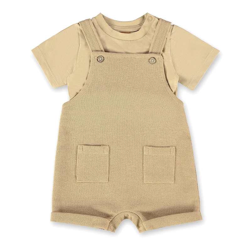 Beige Two Pieces Overall Set 3-24m
