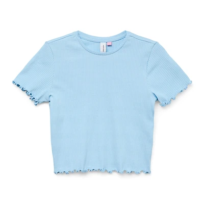 Blue Short Sleeves Cropped Top 8-14y
