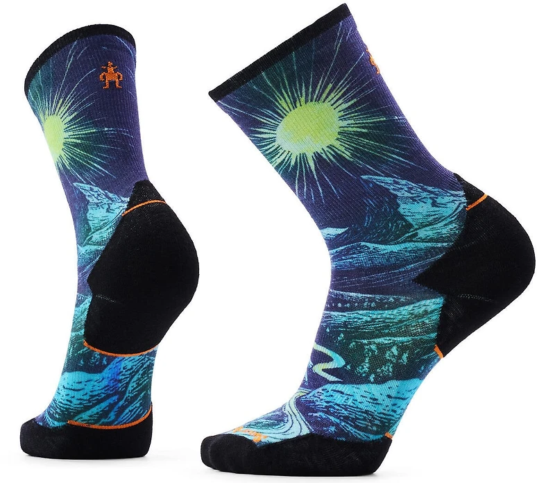 Trail Run Targeted Cushion Treeline Print Crew Socks Deep Navy