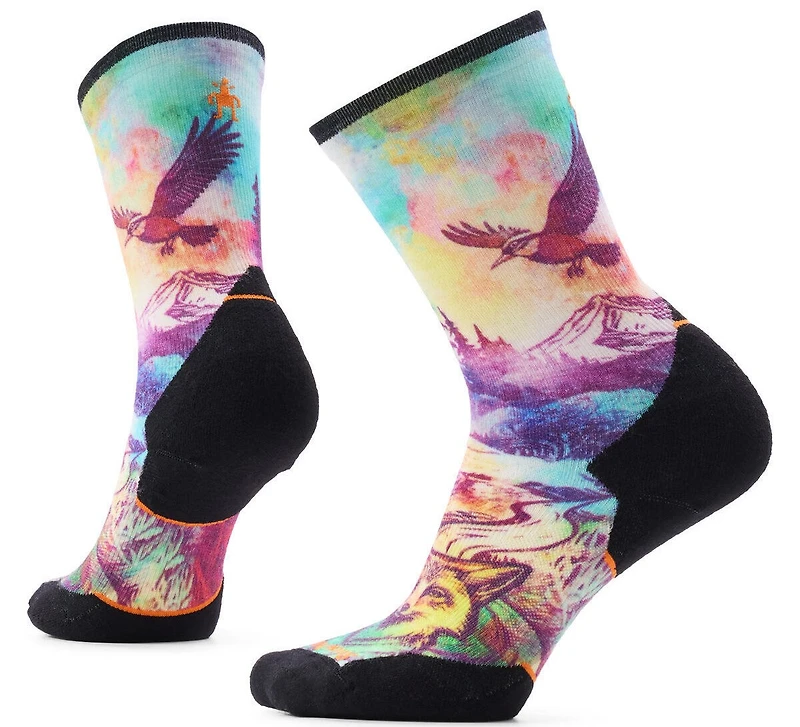 Women's Trail Run Targeted Cushion Serene Peak Print Crew Socks Dusty Teal