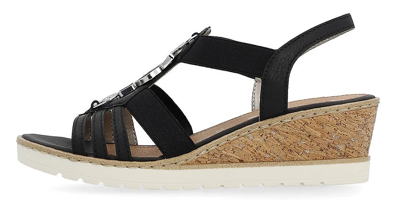 Black Wedge Elastic Sandal