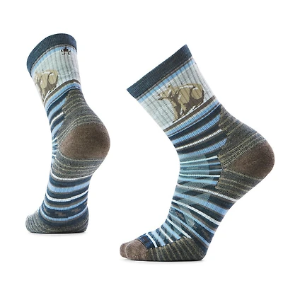 Hike Targeted Cushion Bear Stripe Mid Crew Socks Twilight Blue