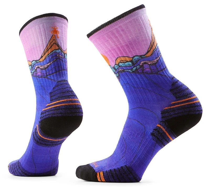 Women�s Hike Targeted Cushion Mountain Sunrise Print Crew Socks Deep Navy