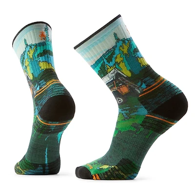 Hike Targeted Cushion Trail Trekker Print Crew Socks Winter Moss