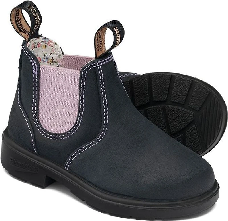 Blundstone 2195 - Kids Suede Navy With Pale Pink Elastic