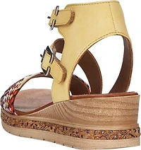 Yellow/ Woven Multi Front/Ankle Strap Wedge Sandal