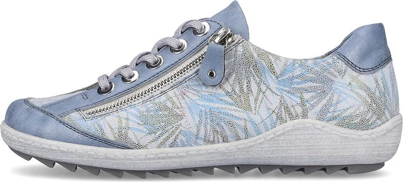 Blue Pattern Lace Up With Side Zip